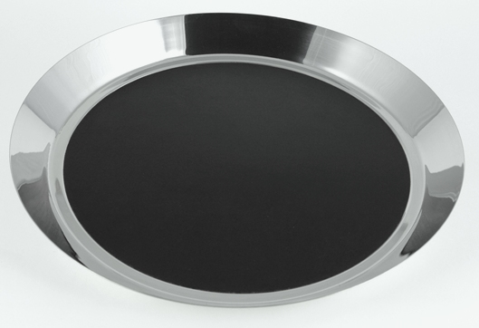 14" Diameter Polished Bar Tray with Black Insert