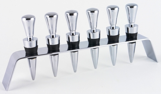 Chrome Raindrop Shaped Bottle Stopper Set with Stand