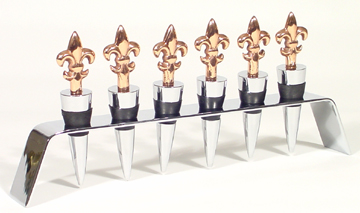 Copper Fluer-De-Lis Bottle Stopper Set with Stand