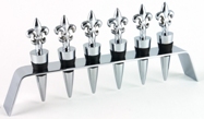 Chrome Fluer-De-Lis Bottle Stopper Set with Stand